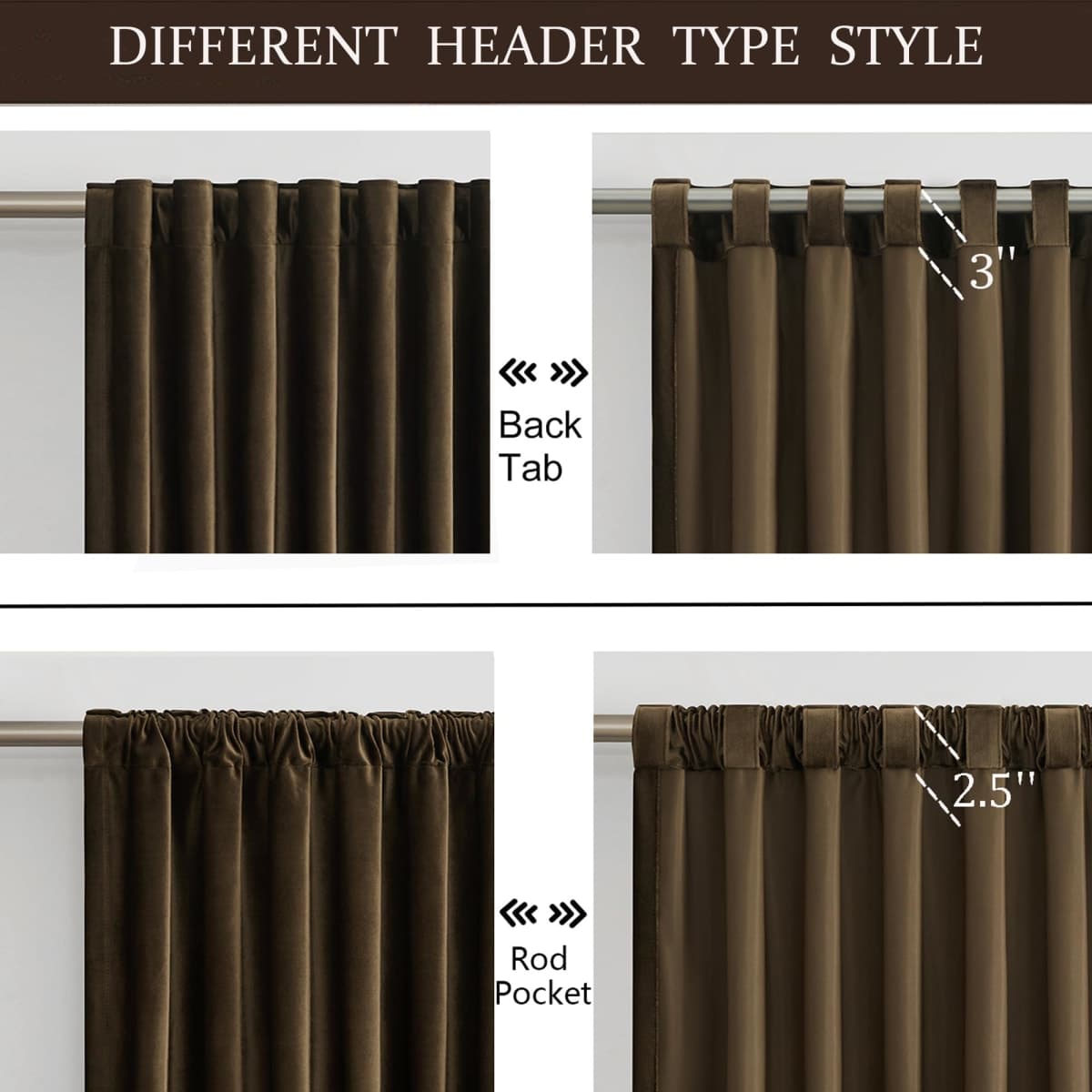 100% Full Blackout Brown Velvet Curtains 96 inch Long for Living Room,Set of 2 Liner Rod Pocket Back Tab Thermal Window Curtains Room Darkening Heavy Decorative Curtains Drapes for Bedroom thumbnail 2