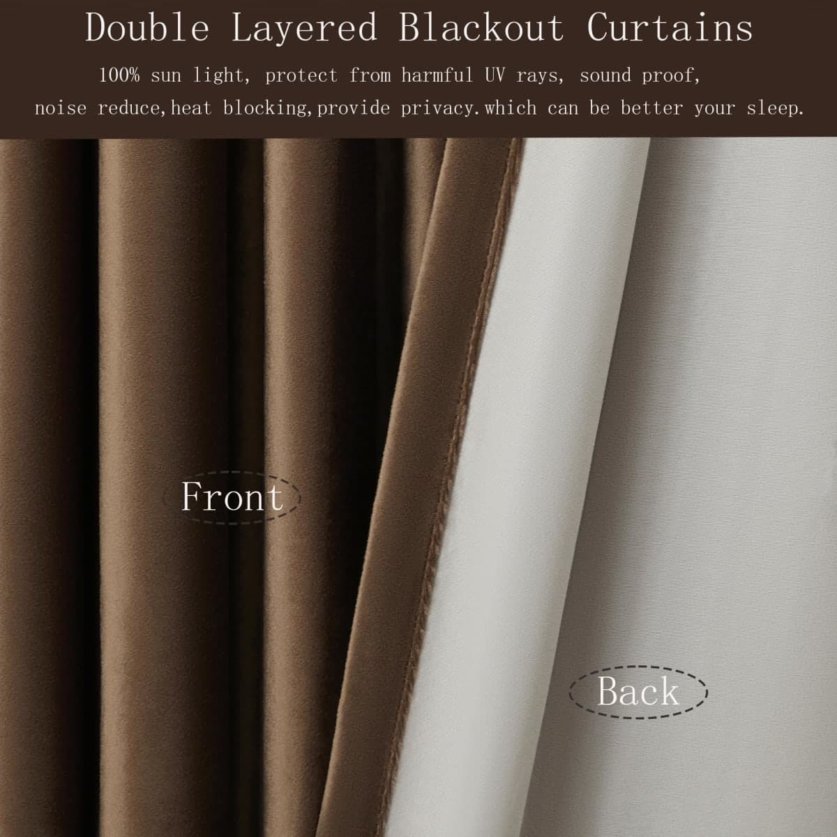 100% Full Blackout Brown Velvet Curtains 96 inch Long for Living Room,Set of 2 Liner Rod Pocket Back Tab Thermal Window Curtains Room Darkening Heavy Decorative Curtains Drapes for Bedroom thumbnail 5