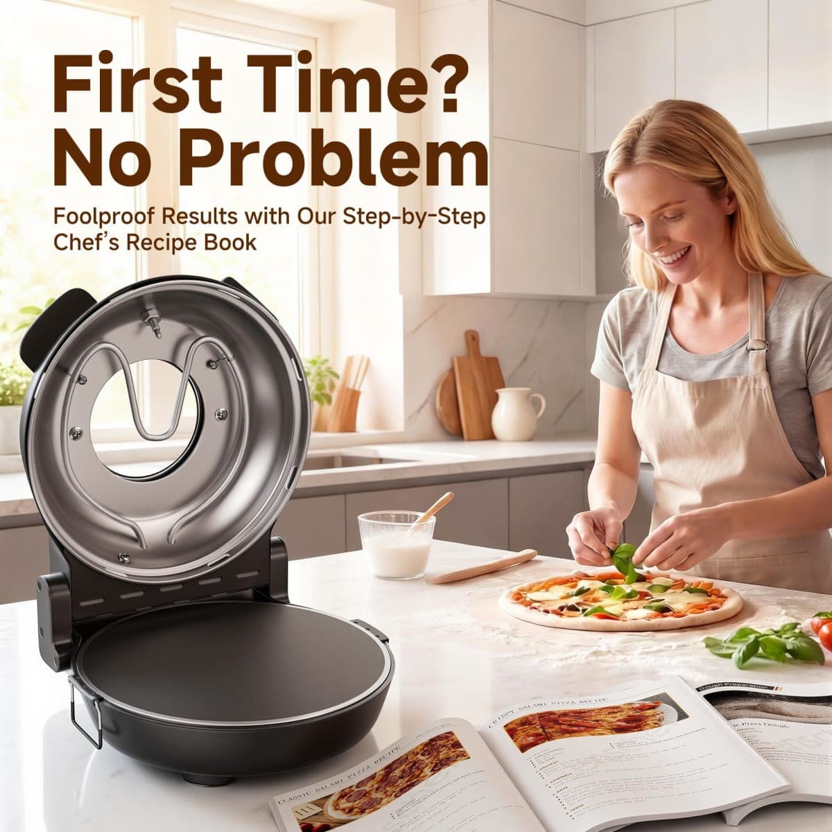 SEMSCHEF 12-Inch CrustyBake Beginner's Glazed Stone Pizza Oven: Quick 800°F Heating, Easy-Clean Design, Recipe Book & All Tools Included - Perfect for First-Time Pizza Makers at Home thumbnail 3