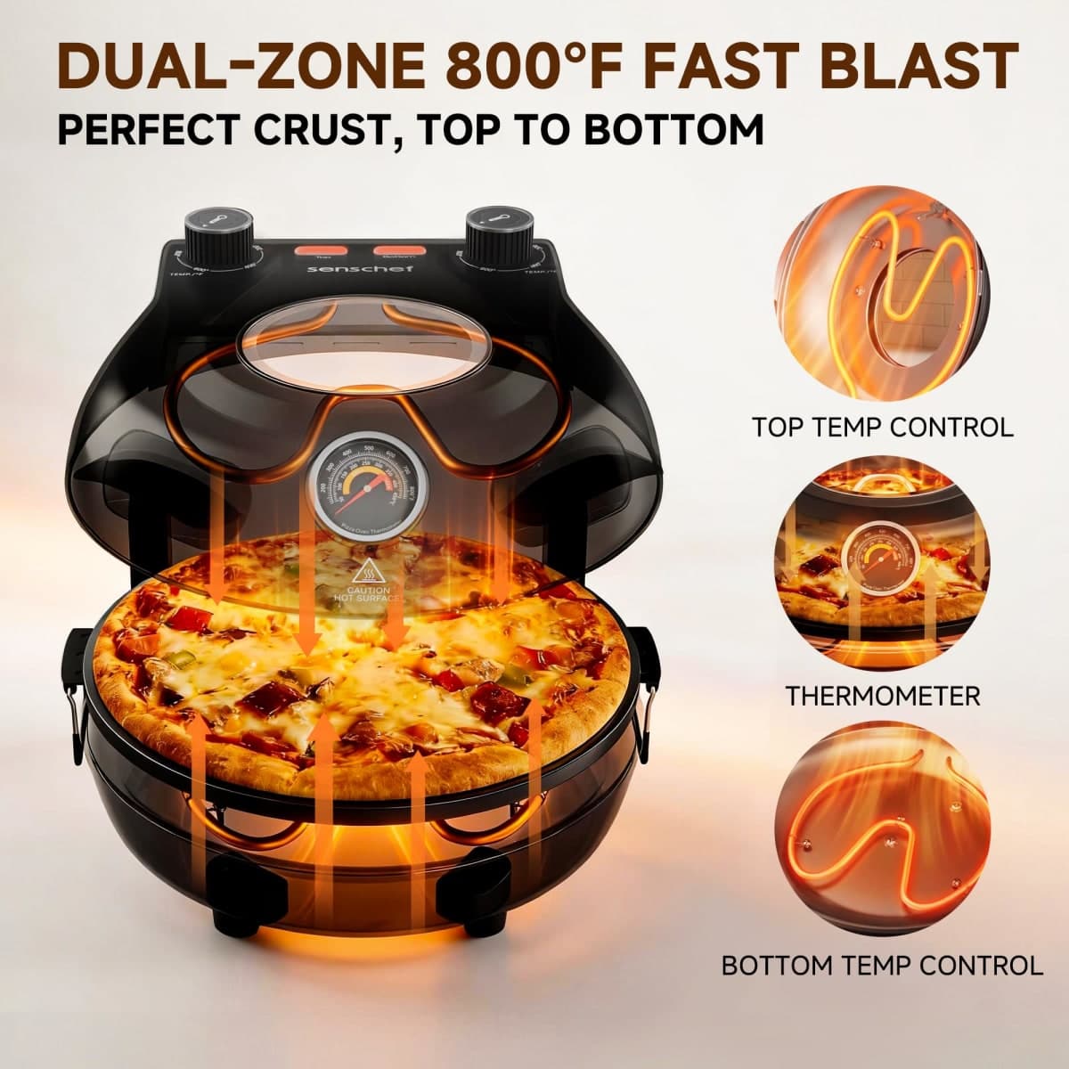 SEMSCHEF 12-Inch CrustyBake Beginner's Glazed Stone Pizza Oven: Quick 800°F Heating, Easy-Clean Design, Recipe Book & All Tools Included - Perfect for First-Time Pizza Makers at Home thumbnail 5