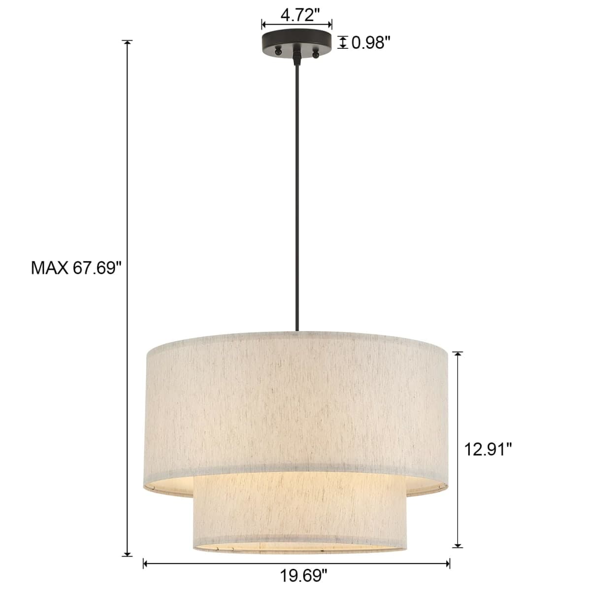 VILUXY Drum Fabric Pendant Light Farmhouse White Chandelier Double Drum Shade Hanging Ceiling Light Fixture 3 Lights Linen for Bedroom Dining Room Living Room Entryway thumbnail 4