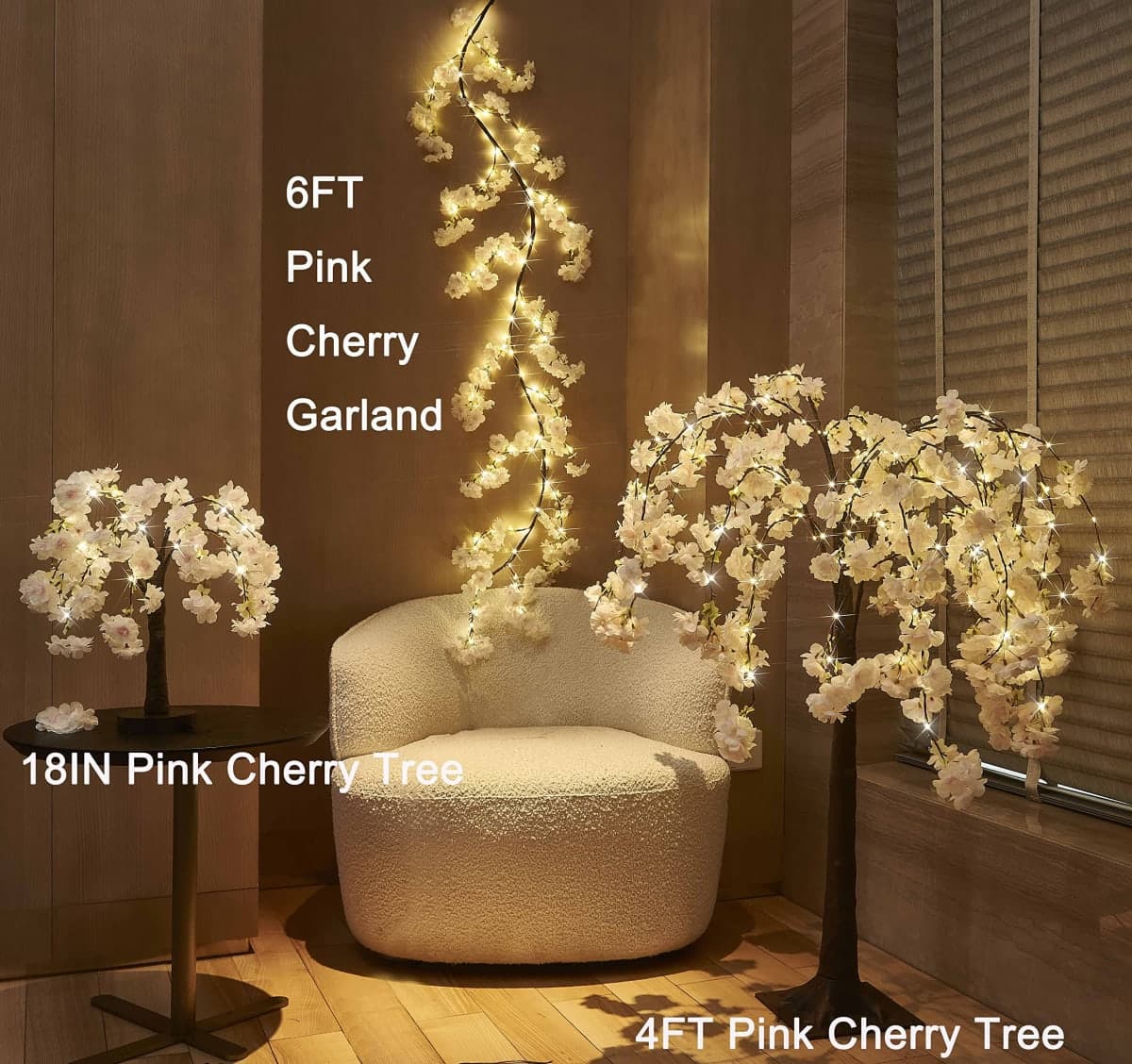 LITBLOOM Lighted Tree with Cherry Blossom 180 Fairy Lights 4FT, Pink Flower Faux Tree Lights for Indoor Outdoor Home, Wedding, Spring Easter Decoration thumbnail 4