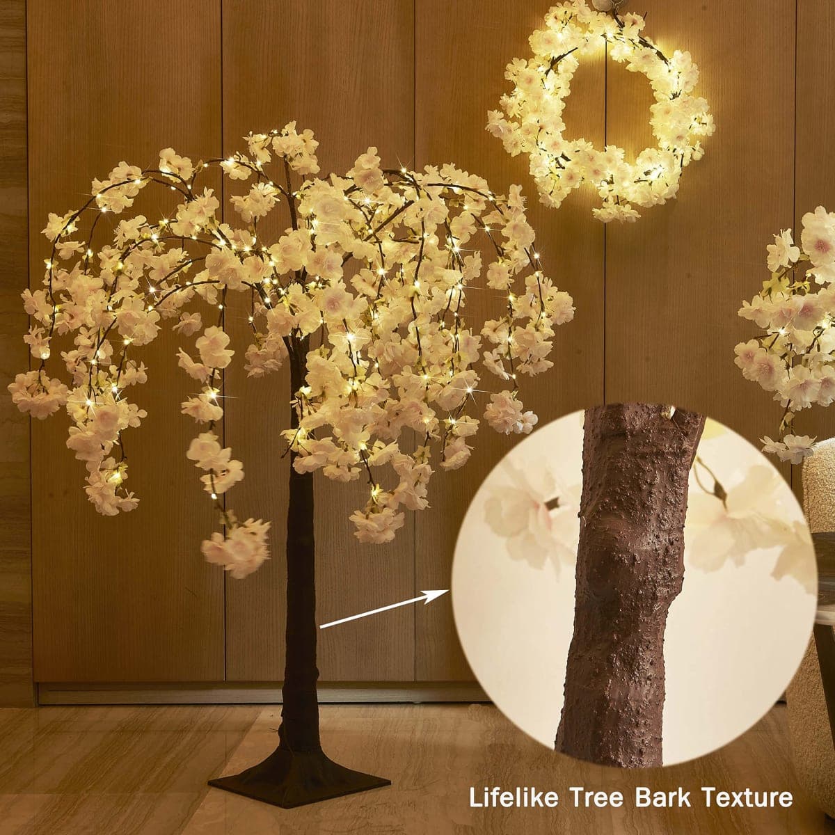 LITBLOOM Lighted Tree with Cherry Blossom 180 Fairy Lights 4FT, Pink Flower Faux Tree Lights for Indoor Outdoor Home, Wedding, Spring Easter Decoration thumbnail 5