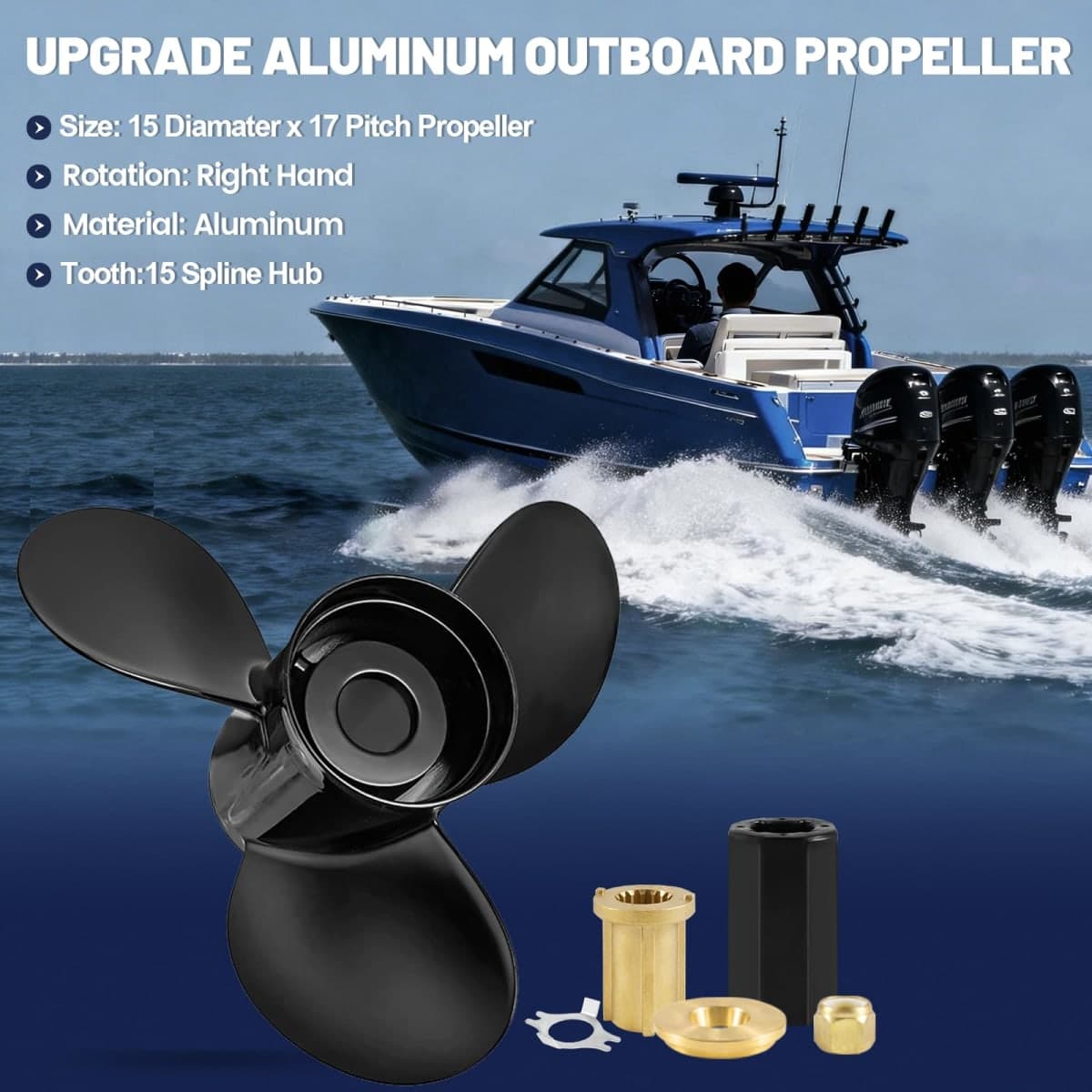 Meruzue 15 x 17 48-832828A45 Boat Propeller for MERCRUISER Alpha ONE thumbnail 2