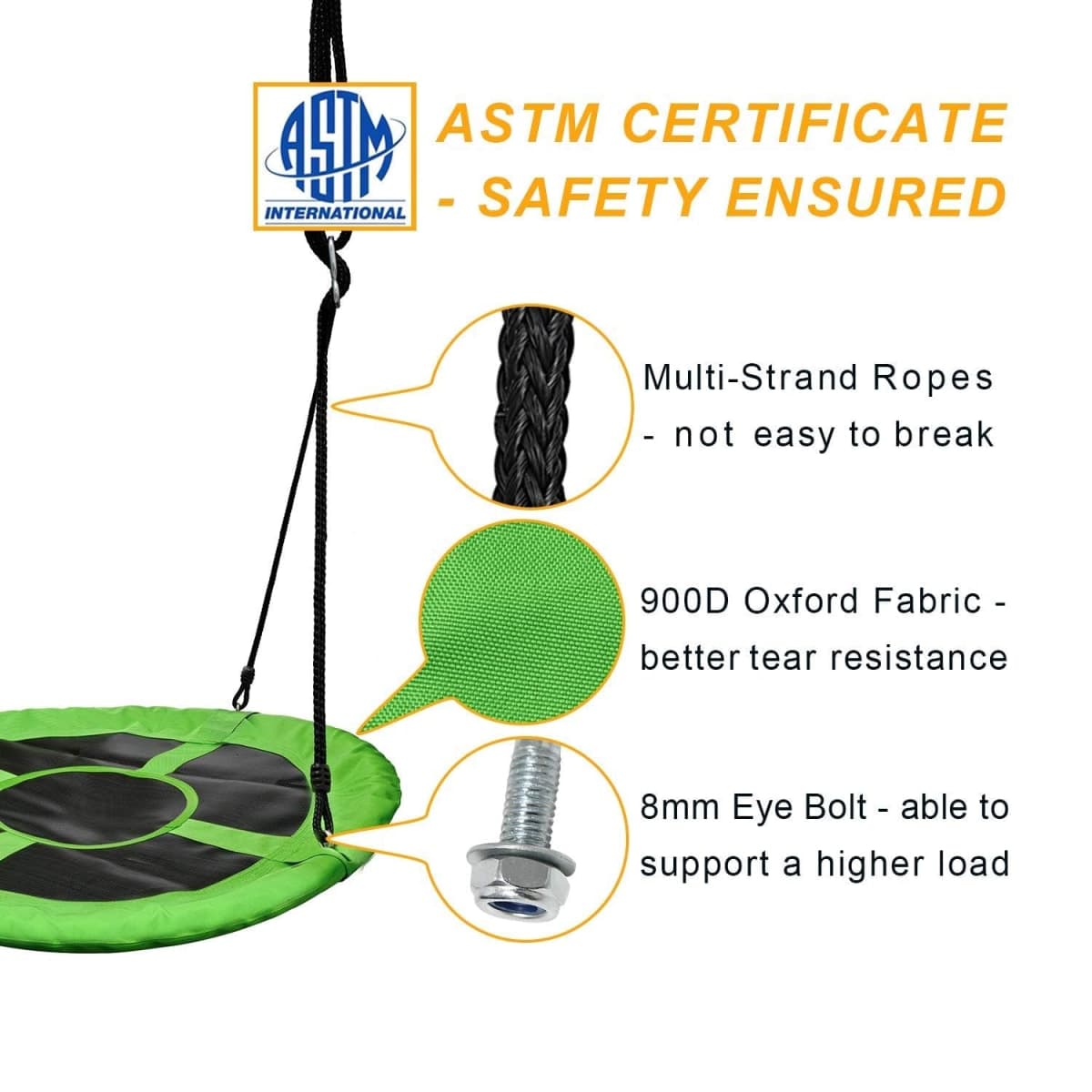 PACEARTH 40 Inch Saucer Tree Swing Flying 600lb Weight Capacity 2 Added Hanging Straps Adjustable Multi-Strand Ropes Colorful Safe and Durable Swing Seat for Children-Green thumbnail 2