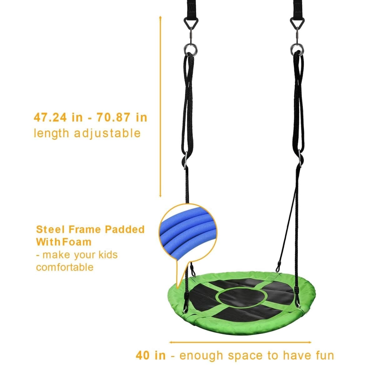 PACEARTH 40 Inch Saucer Tree Swing Flying 600lb Weight Capacity 2 Added Hanging Straps Adjustable Multi-Strand Ropes Colorful Safe and Durable Swing Seat for Children-Green thumbnail 5