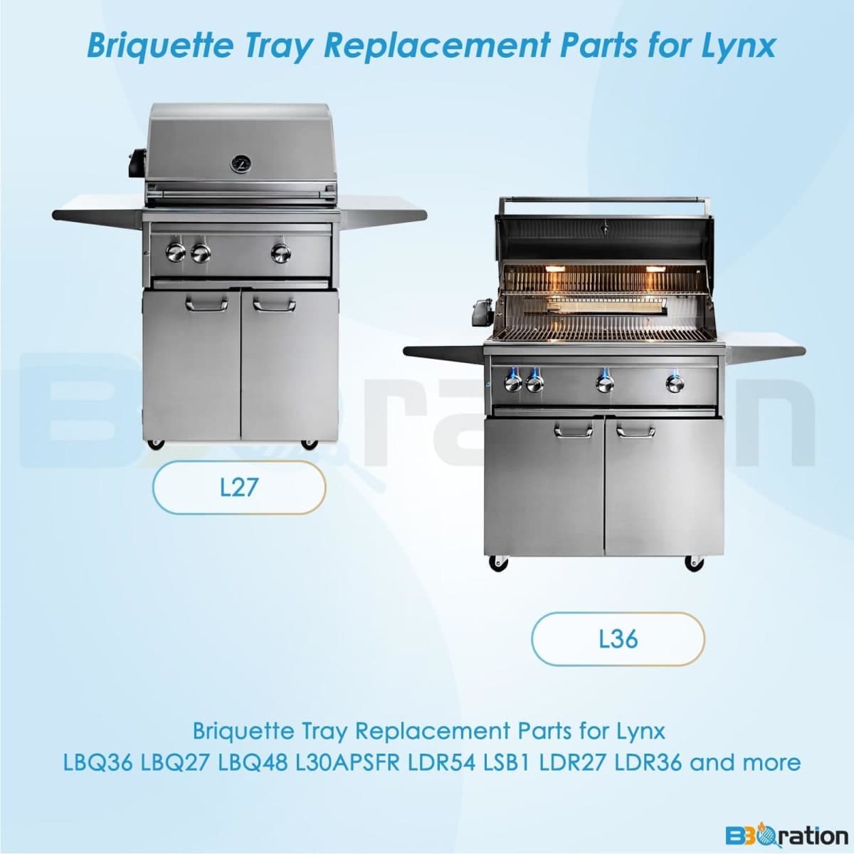 BBQration Briquette Tray for Lynx LBQ36 LBQ27 LBQ48 L30APSFR LDR54 LSB1 LDR27 LDR36 Stainless Steel Heat Shield Replacement Parts for Lynx Premier Series Grills thumbnail 2