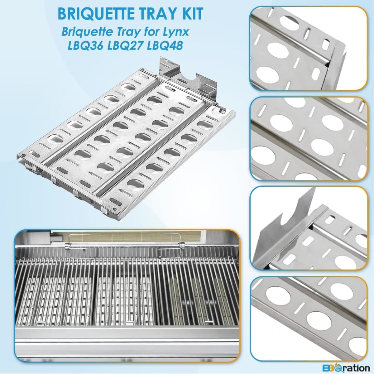 BBQration Briquette Tray for Lynx LBQ36 LBQ27 LBQ48 L30APSFR LDR54 LSB1 LDR27 LDR36 Stainless Steel Heat Shield Replacement Parts for Lynx Premier Series Grills thumbnail 3