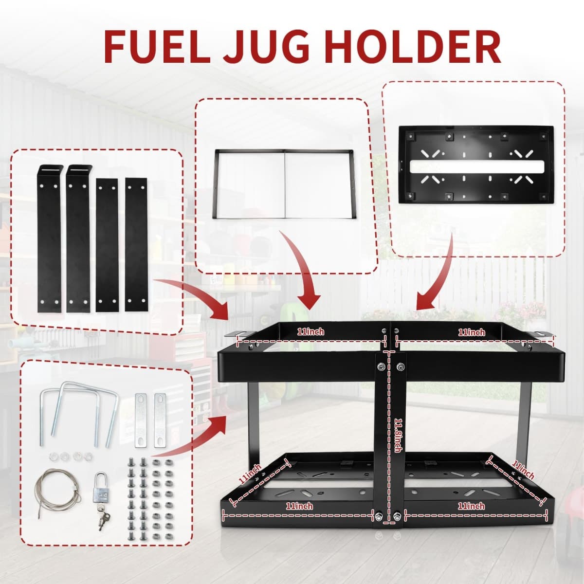 XSKLBZA Upgrade Fuel Jug Holder, Black, Fits Two 5 Gallon thumbnail 3
