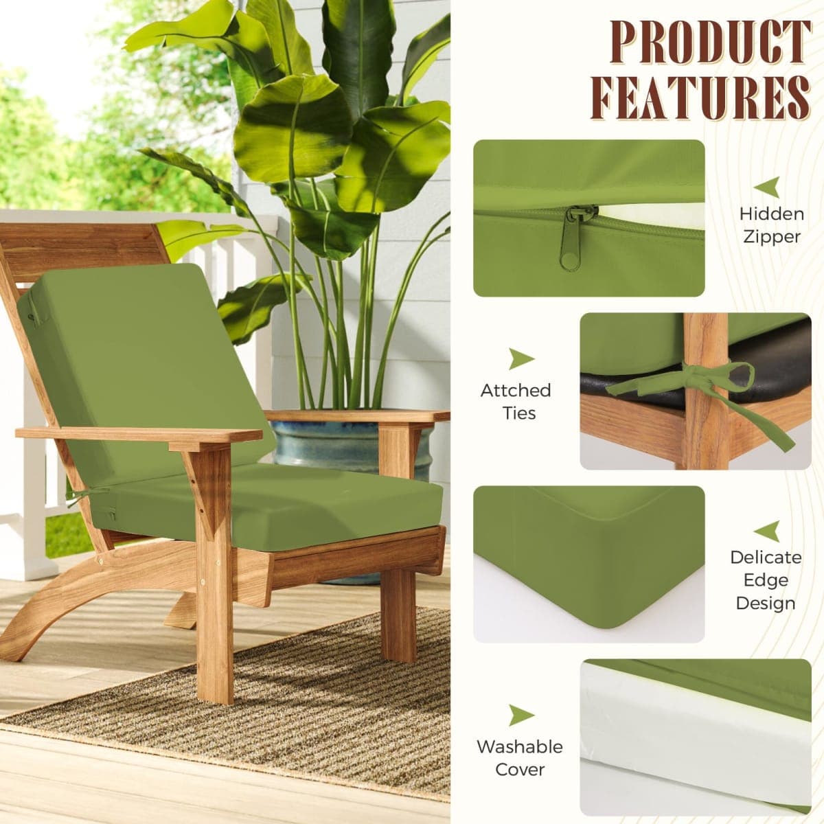 Iheqard Deep Seat Patio Cushions Set of 2, 24x24 Inch Waterproof & Fade Resistant Outdoor Chair Cushions, Thick Padded Replacement Sofa Cushions for Garden Yard Furniture thumbnail 2