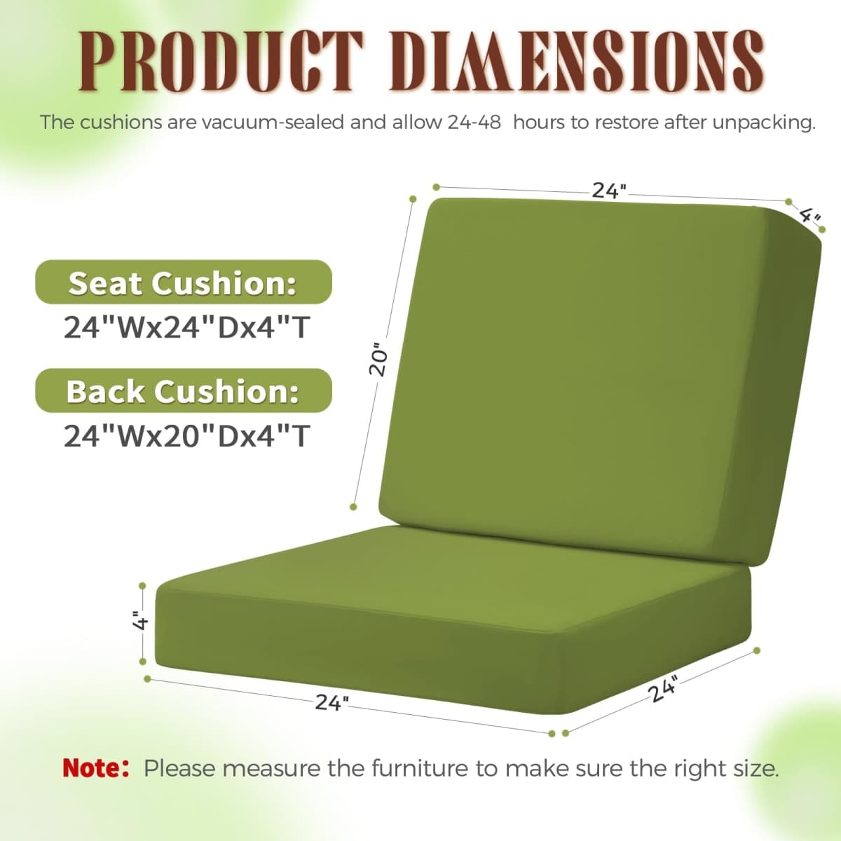 Iheqard Deep Seat Patio Cushions Set of 2, 24x24 Inch Waterproof & Fade Resistant Outdoor Chair Cushions, Thick Padded Replacement Sofa Cushions for Garden Yard Furniture thumbnail 3