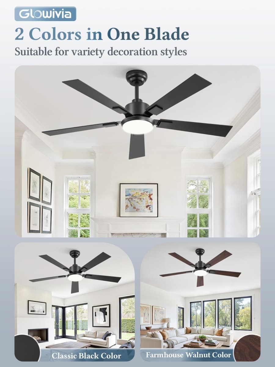 Glowivia 52 Inch Ceiling Fans with 3000-6000K Dimmable Lights and Remote thumbnail 3
