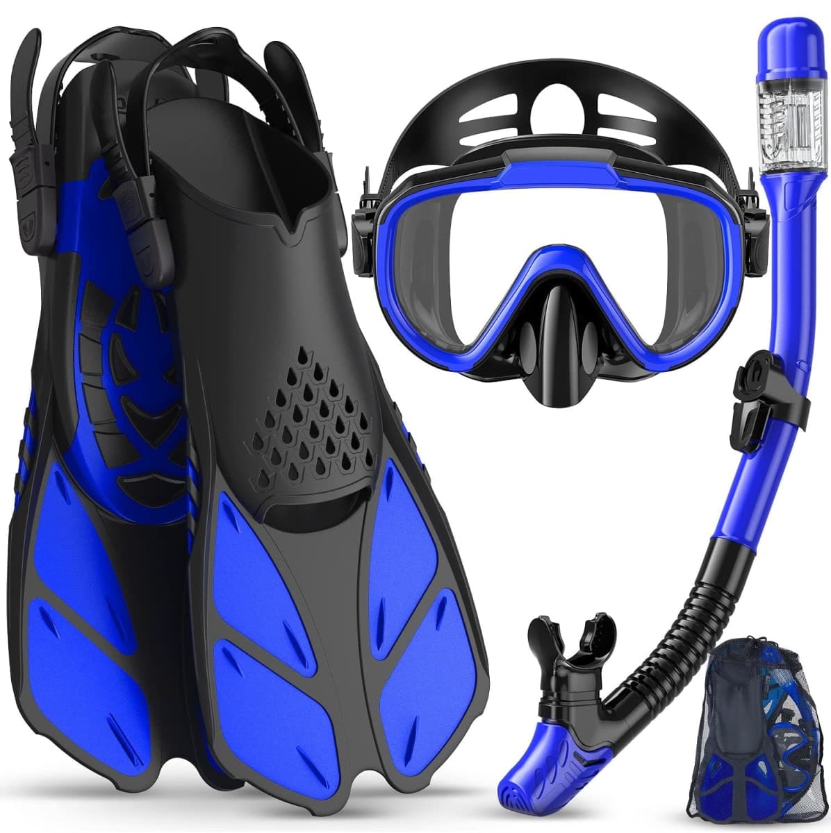 Ubekezele Snorkel Set Adult 4 in 1 Set Mask Fins Dry Top Blue L/XL — image 1