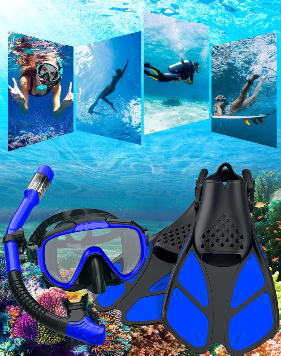 Ubekezele Snorkel Set Adult 4 in 1 Set Mask Fins Dry Top Blue L/XL thumbnail 2
