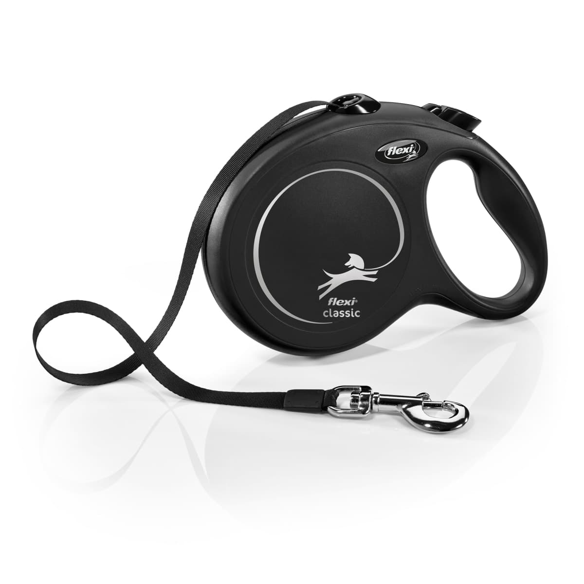 FLEXI New Classic Retractable Dog Leash (Tape) 26 feet, Large, Black
