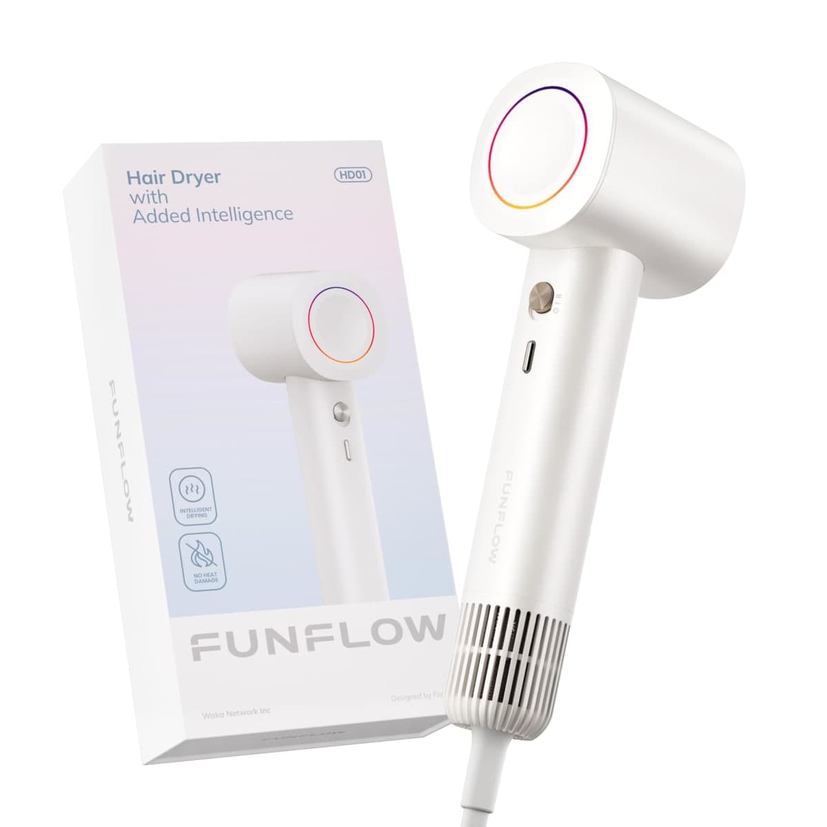 Funflow AI Smart Sensor Hair Dryer, 5 Modes with AI Control Automatic Hot & Cool Air Switch, Brushless Motor for Fast Drying, Lightweight Ionic Blow Dryer Travel-Friendly & Scalp Protection